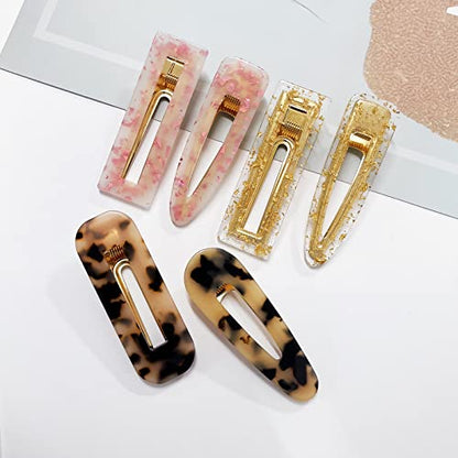 Parcce 12 Pcs Acrylic Resin Marble Hair Clips for Women Girls, 2.60-2.68 Inch Medium Decorative Barrettes, Rectangle & Teardrop Side Hair Clips with Metal Clip for Daily Styling