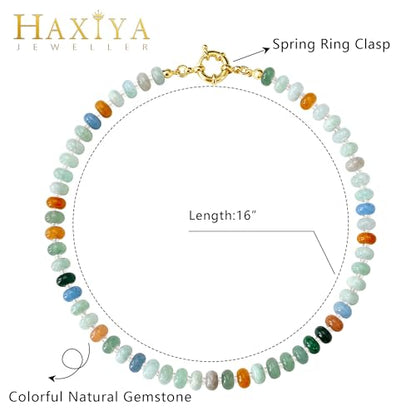 HAXIYA Colorful Beades Gemstone Necklace for Women Boho Beaded Choker | Rainbow Natural Stone Chunky Bead Surfer Summer Beach Necklaces Jewelry Hypoallergenic - color: Green