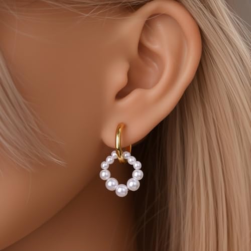 925 Sterling Silver Huggie Hoop Earrings for Women with 5A Cubic Zirconia Jewelry Birthday Gift - style: Pearl dangle