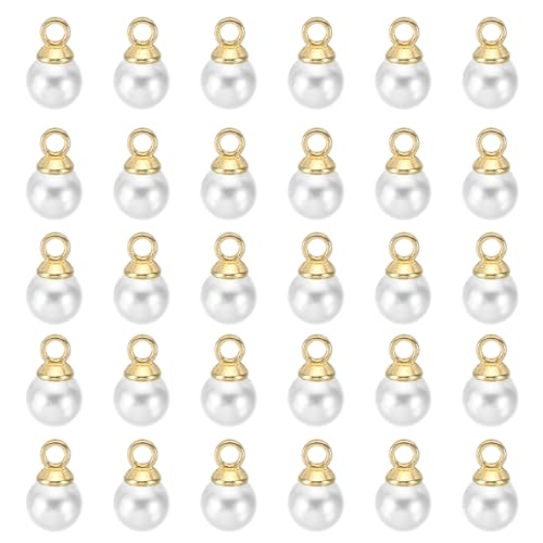PATIKIL Pearl Charm, 100pcs Pearl Beads Faux Pearl Pendant Charm DIY for Jewelry Making Bracelets Earrings Necklace Crafts - color: Golden White, size: 5mm