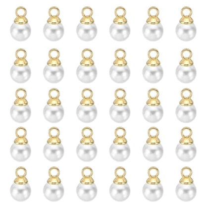 PATIKIL Pearl Charm, 100pcs Pearl Beads Faux Pearl Pendant Charm DIY for Jewelry Making Bracelets Earrings Necklace Crafts - color: Golden White, size: 5mm