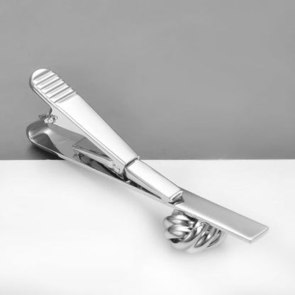 Pearl Rose Tie Clip Cufflinks Set for Men Gold Silver Gun-black Cufflinks and Tie Clip Groom Wedding Business Jewelry - style: Knot-Silver