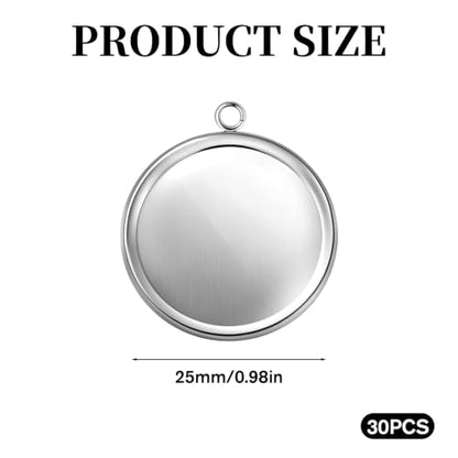30 Pcs 25mm Stainless Steel Round Blank Bezel Pendant Trays, Cabochon Settings Base for Jewelry Making, DIY Findings, Charms - Silver