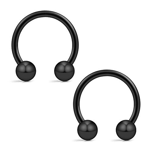 12PCS 14G Surgical Steel Nose Septum Horseshoe Hoop Earring Eyebrow Tragus Lip Piercing Ring - style: 14mm w Balls