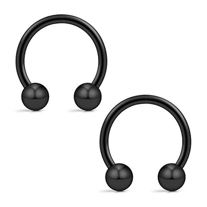 12PCS 14G Surgical Steel Nose Septum Horseshoe Hoop Earring Eyebrow Tragus Lip Piercing Ring - style: 14mm w Balls