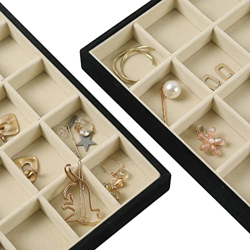 DIOMMELL Set of 4 Stackable Jewelry Trays Organizer Jewelry Display Showcase Dresser Drawer Organizer Storage Box for Ring Earring Bracelet Necklace Accessary