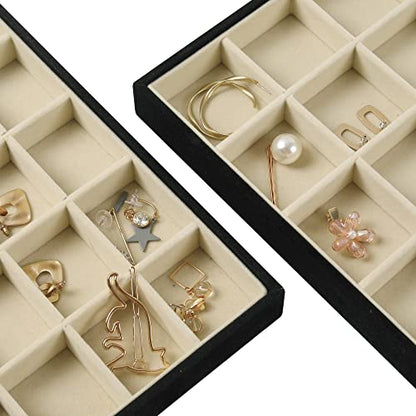 DIOMMELL Set of 4 Stackable Jewelry Trays Organizer Jewelry Display Showcase Dresser Drawer Organizer Storage Box for Ring Earring Bracelet Necklace Accessary