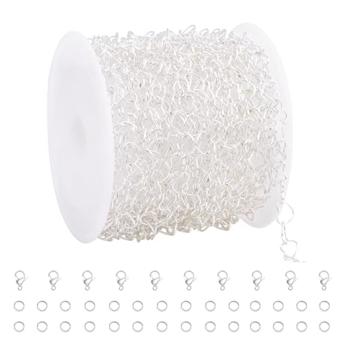 GTVOODX 16.4 Feet Silver Stainless Steel Heart Chain for Jewelry Making | Silver Plated Necklace Bulk Permanent Jewelry Chain Roll Spool for DIY Bracelet Craft Supplies with Lobster Clasps Jump Rings - color: Silver Heart