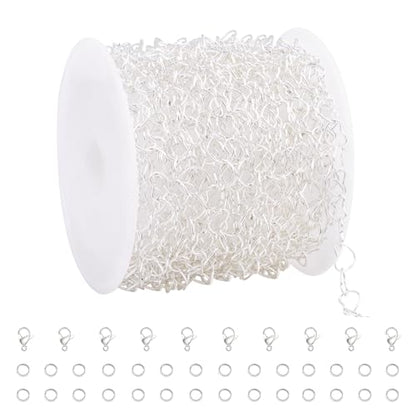 GTVOODX 16.4 Feet Silver Stainless Steel Heart Chain for Jewelry Making | Silver Plated Necklace Bulk Permanent Jewelry Chain Roll Spool for DIY Bracelet Craft Supplies with Lobster Clasps Jump Rings - color: Silver Heart