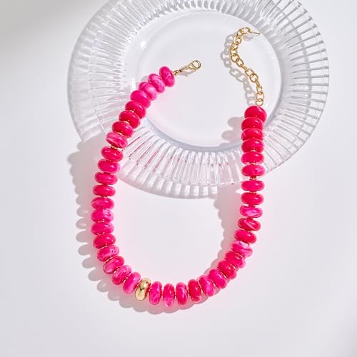 Chunky Beaded Necklace for Women Trendy Multicolor Resin Beads Choker Necklaces Boho Summer Statement Necklace Chunky Heart Jewelry - color: Chunky bead necklace-rose red