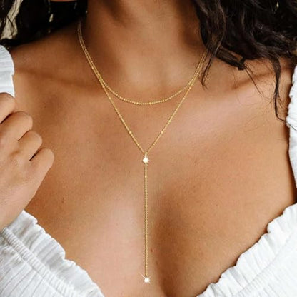Dcfywl731 Minimal Dainty Gold Plated Dangle Earrings Layered Bar Pendant Neckalce Gold Long Y-Necklace Gold Earrings and Necklaces Set Delicate Lariat Chain Jewelry for Women - color: K5