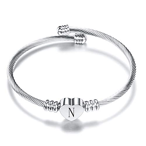 VQYSKO Heart Initials Stainless Steel Bracelet fo Woman Jewelry Gift - color: Silver N