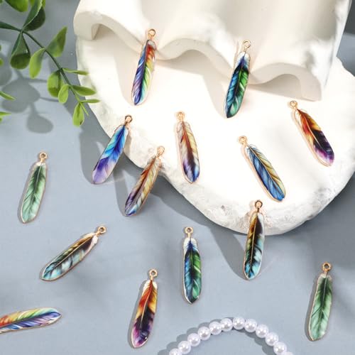 40Pcs/20 Pairs Feather Charms for Jewelry Making 10 Style 1.5 in | Vintage Bohemian Wing Pendants, Plumage Charms, Bracelets Necklace Earrings Keychains Dreamer Catcher, DIY Craft Supplies - style: Feather