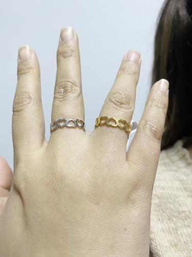 Love Plain Stacking Band Statement Wedding Promise Ring For Women | Stainless Steel, Cute Hollow Heart Design,Waterproof,Tarnish Resistant,Gift For Mother’s Day, Valentine’s Day, Christmas - color: Gold Link Hearts