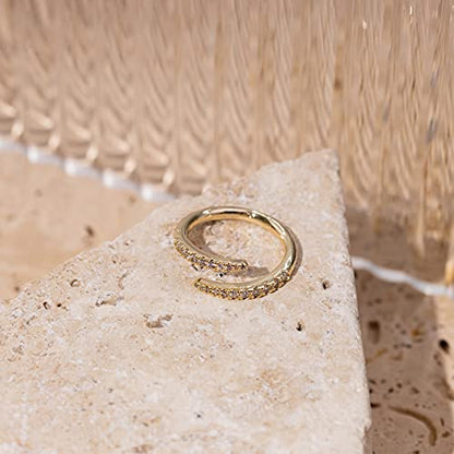 PAVOI 14K Gold Plated Cubic Zirconia Open Twist Eternity Band for Women - color: Yellow Gold, size: 5