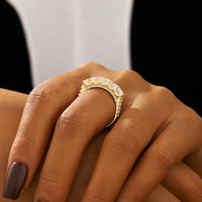 Half Eternity Ring 5A Cubic Zirconia Wedding Band for Women 925 Sterling Silver/Yellow Stacking Ring Size 5-10 - color: Yellow