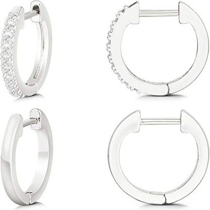 Gacimy Hoop Earrings for Women 14K Gold Plated Cartilage Stud Small Huggie Ear Cuff - color: 14K White Gold Plated & CZ, size: 15MM