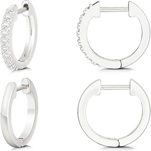 Gacimy Hoop Earrings for Women 14K Gold Plated Cartilage Stud Small Huggie Ear Cuff - color: 14K White Gold Plated & CZ, size: 15MM