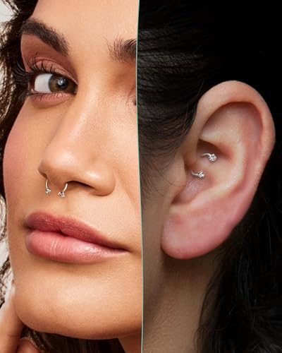 2PCS 16G Horseshoe Septum Rings Surgical Steel Helix Tragus Hoop Earring, Threadless Helix Cartilage Conch Piercing Jewelry For Women Men, 8mm 10mm 12mm Push Pin Lip Labret Rings - size: 8mm-2pcs