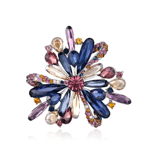 Rhinestone Brooch for Women Blue Crystal Flower Brooch Pin Vintage Rhinestone Floral Brooch Elegant Clothing Hat Bag Accessories Christmas Birthday Party Jewelry - color: Colorful
