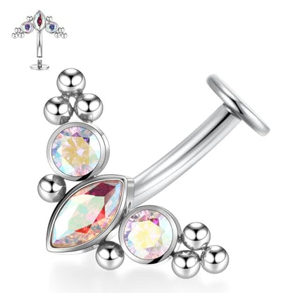 G23 Titanium Belly Jewelry 14G Flat Bottom Floating Belly Button Rings Curved Belly Barbell Navel Ring Belly Piercing 8/10/12/14mm Navel Rings Belly Piercings Jewelry for Women - color: Style6:Silver,AB CZ+Beads
