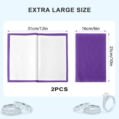 SEVENWELL Silver Polishing Cloth, 2PCS Large Jewelry Cleaning Cloths | Dual-Layer Cleaning, Large 10" × 12", Reusable, Removes Tarnish, Restores Shine, For Sterling Silver, Gold & Platinum - color: Dark Purple