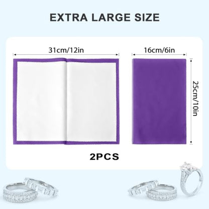 SEVENWELL Silver Polishing Cloth, 2PCS Large Jewelry Cleaning Cloths | Dual-Layer Cleaning, Large 10" × 12", Reusable, Removes Tarnish, Restores Shine, For Sterling Silver, Gold & Platinum - color: Dark Purple