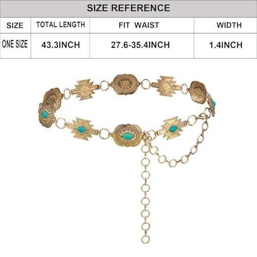 ILuvatar Western Metal Concho Belt for Women Cowgirl Waist Chain for Women Dress Pants Adjustable - color: Gold-f32