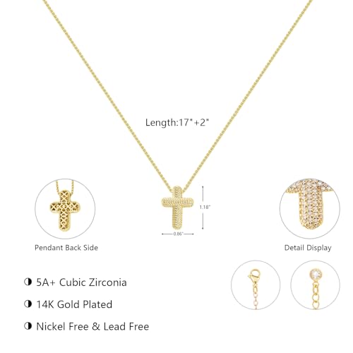 Airmb Cross Necklace for Women Gold/Silver Plated Layered Dainty Cross Chain Trendy Choker Satellite Charm Small Crucifix Pendant Gold/Silver Necklace Stackable Hypoallergenic Delicate Gift for Women - color: Gold-Large Bubble Cross
