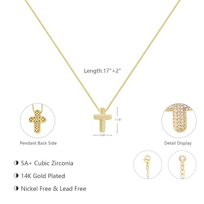 Airmb Cross Necklace for Women Gold/Silver Plated Layered Dainty Cross Chain Trendy Choker Satellite Charm Small Crucifix Pendant Gold/Silver Necklace Stackable Hypoallergenic Delicate Gift for Women - color: Gold-Large Bubble Cross