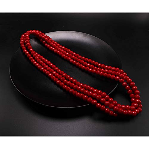 Long Pearl Necklaces for Women Cream White Faux Pearl Strand Layered Necklace Costume Jewelry - color: Solid Red