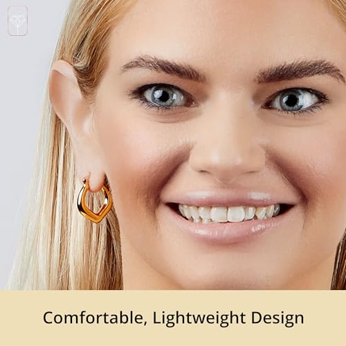 14k Yellow Gold Plated Hoop Earrings for Women with Click Top | Anti Tarnish Lightweight Chunky 14K Gold Hoop Earrings | Hypoallergenic Gold Plated Earrings 0.6 to 1.2 Inches by MAX + STONE - style: Curved V