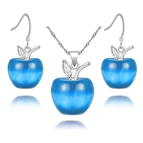 Uloveido Apple Necklace and Earrings Set for Women Cute Apple Jewelry Set for Teacher Mom YL007 - color: Blue