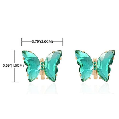 YOQUCOL Butterfly Shape Crystal Clip On Earrings Non Pierced Golden Stud for Women - color: Green