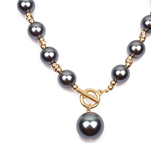 COLORFUL BLING Chunky Multicolor Simulated Pearl Choker Necklace Drop Dangle Earrings Bracelet Set Crystal Bib Big Large Round Beaded Strand for Women Brides Costume Statement 1920s Wedding Jewelry - color: Gray