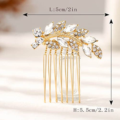 Foyte Crystal Bride Wedding Hair Comb Leaf Bridal Headpieces Rhinestone Hair Pieces Bridesmaid Side Combs Hair Accessories for Women (gold leaf) - color: gold leaf