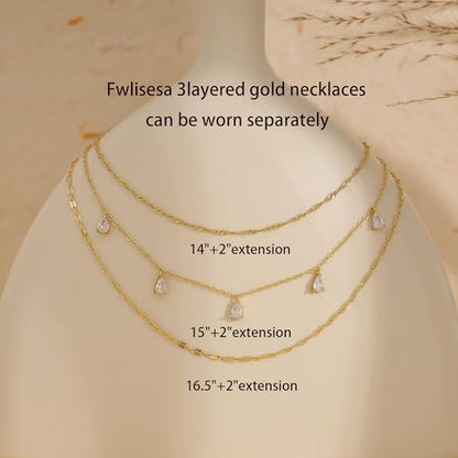 Layered Necklaces for Women, Dainty Gold Necklace Stack 14k Gold Plated Layering CZ Chain Choker Necklaces for Women Trendy Simple Non Tarnish Gold Necklaces Set Fashion Bridal Prom Jewelry - color: set3
