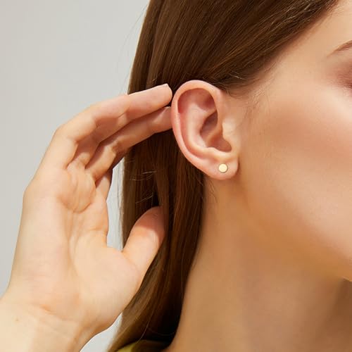 JIAYIQI Minimalist 925 Sterling Silver Stud Earrings Set, 14K Gold Plated Hypoallergenic Tiny Bar Dot Heart Star Studs for Women & Men - style: Gold-Dot-1 Pair