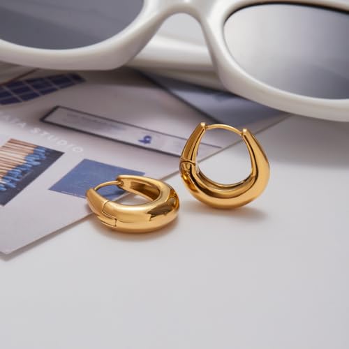 Rhinelife Gold Hoop Earrings for Women, 18K Real Gold PVD Coating Hypoallergenic Earrings, Lightweight Durable Waterproof Jewelry Gift for Her