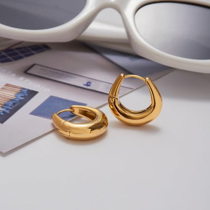 Rhinelife Gold Hoop Earrings for Women, 18K Real Gold PVD Coating Hypoallergenic Earrings, Lightweight Durable Waterproof Jewelry Gift for Her