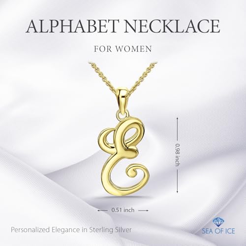 SEA OF ICE Letter Initial Necklace, Alphabet Letter Pendant Necklace, Sterling Silver, Gold, Rose Gold Necklace for Women, Elegant Initial Necklaces, Personalized Custom Women's Necklaces - color: Yellow Gold - E