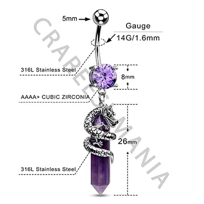 Halloween Belly Button Ring 14G Dragon Dangle Belly Ring Burn Silver Navel Piercing Jewelry Purple Belly Button Piercing - color: Purple
