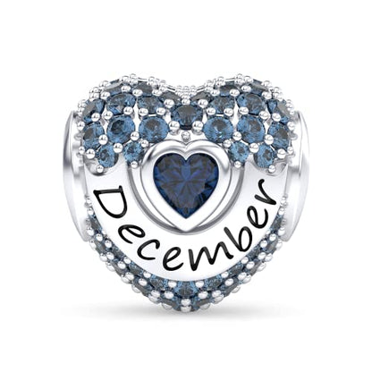 Birthstone Charms Love Heart Openwork Bead Charm for Women Bracelets and Necklaces 925 Sterling Silver with 5A Cubic Zirconia,Jewelry Gifts Women - color: December Birthstone Charms