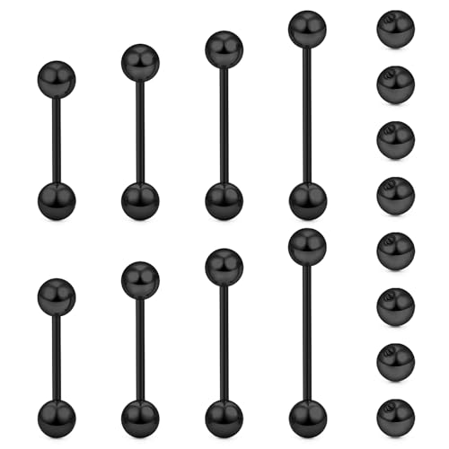 14G 16G Nipple Tongue Rings Stainless Steel Straight Barbells Piercing Jewelry Short Long Bar Silver Black Gold Bridge Piercings For Women Men 12Mm 14Mm 16Mm 18Mm Length Ball Size 5MM 6MM - color: Black 16G Barbell Piercing Jewelry