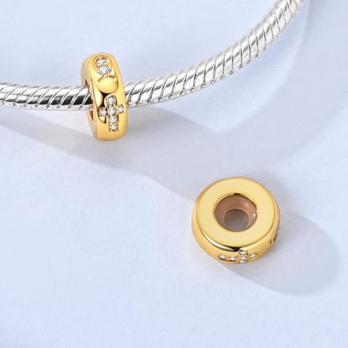 2pcs Stopper Spacer Beads for Pandora Bracelets, Sterling Silver Cross Ladybug Clip Spacer Charms For Bracelet DIY Jewelry Gift - color: Gold Cross