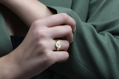 Personalized Initials Signet Ring - Engraved Letter Heart Shaped Women's Gift For Her