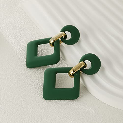 RUOFFETA Acrylic Rectangle Earrings, Fashion Acrylic Square/Oval/Hoop Statement Drop Earrings for Women - color: Dark Green