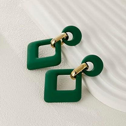 RUOFFETA Acrylic Rectangle Earrings, Fashion Acrylic Square/Oval/Hoop Statement Drop Earrings for Women - color: Dark Green