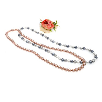 AAA+ Simulated Pearl Strand Necklace Colorful 10mm Pearls Choker Necklaces for Women 1920s Long Costume Jewelry Gift - color: long pearl necklace White Grey Shades 24 Inches