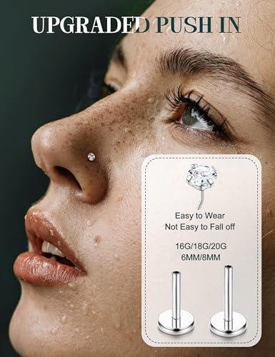 Nose Rings Studs Flat Back Earrings Hypoallergenic - Threadless Surgical Steel Nose Ring Studs Cartilage Earring Monroe Nostril Labret Medusa Tragus Conch Helix Piercing Jewelry for Women Men 28Pcs - size: 18G-6MM